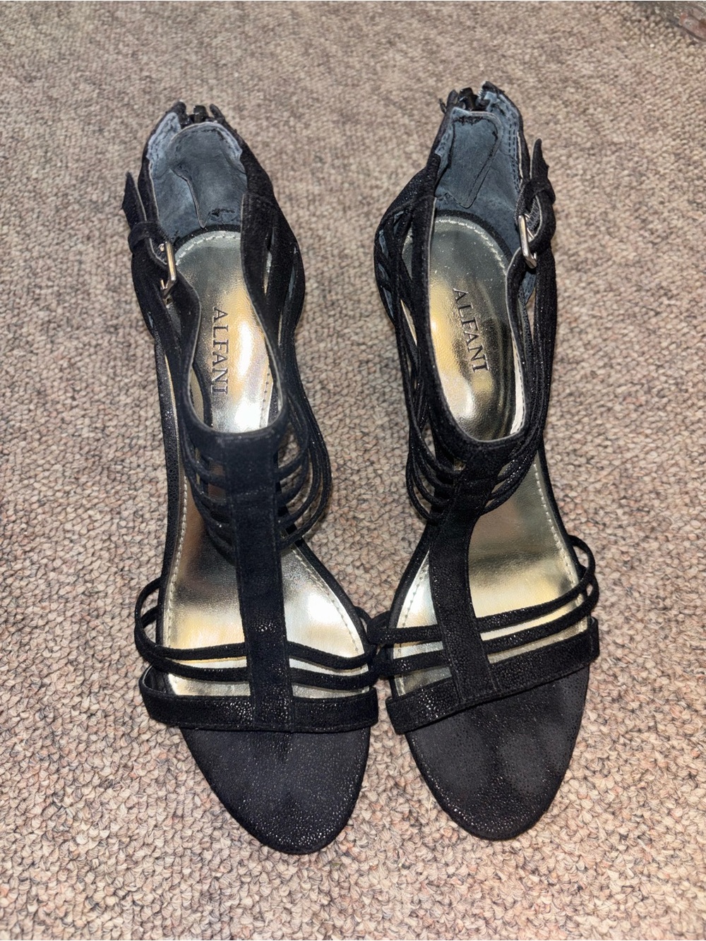 Alfani Black Strappy T‑Strap Heeled Sandals